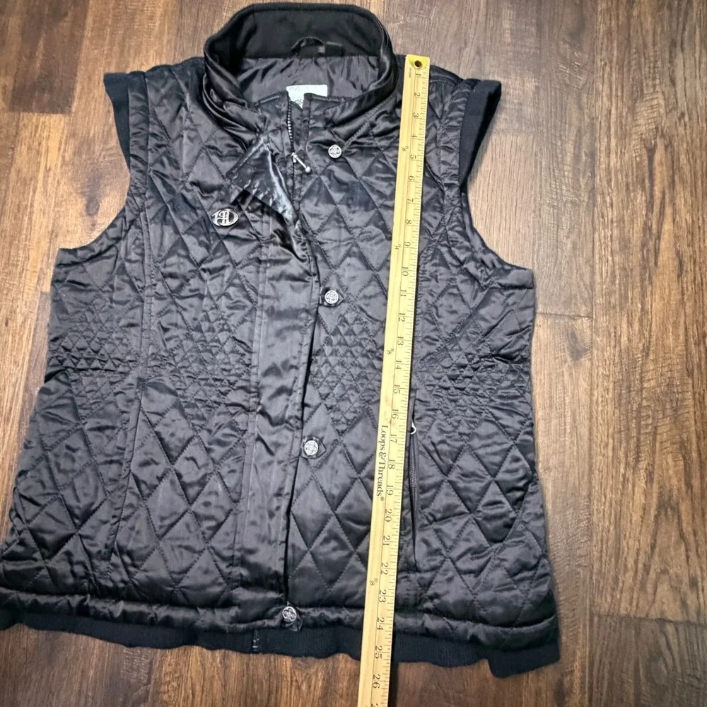 Harley Davidson Quilted Vest Women XL  Black Moto Biker Satin Riding logo Y2K‎